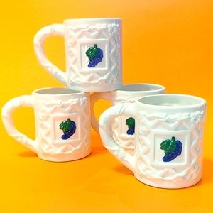Set of 4 Vintage Ceramic Grape Mugs | Fruit Kitschy